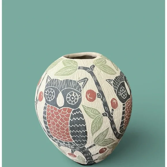 Mata Ortiz Pottery Olla Vase Jonathan Villa‎ Owl Owls Folk Art Mexican Ceramic
